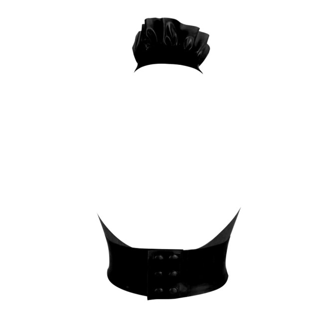 Elegant Ruffled Halter Slim Fit Graphic T Shirts PVC Women Tops Sexy Backless Button Tank Tops Office Lady Faux Latex Clothing