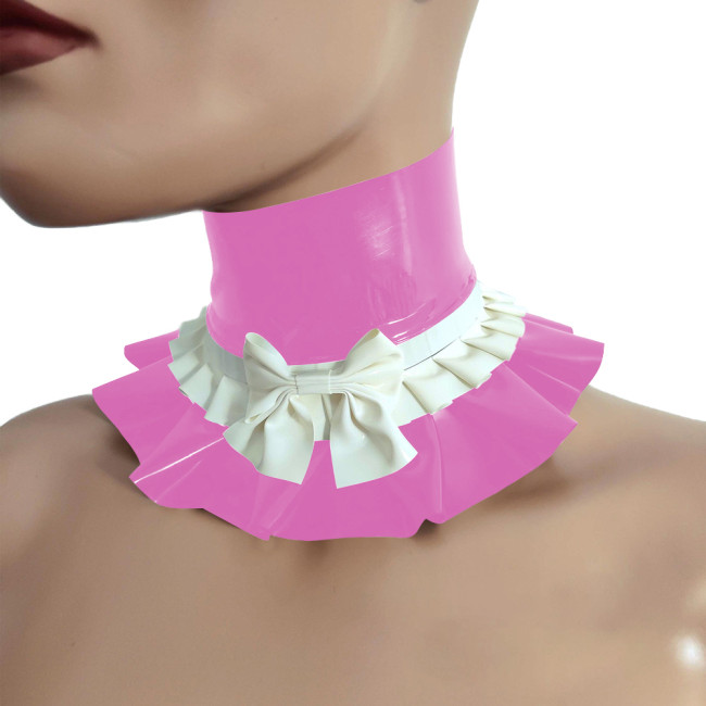Sexy Lolita Ruffled Collar Vintage Solid PVC Choker for Party Cosplay Gothic Bow Knot Necklace Halloween Maid Accessories Props