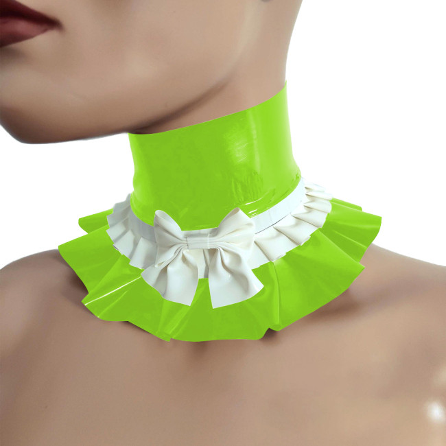 Sexy Lolita Ruffled Collar Vintage Solid PVC Choker for Party Cosplay Gothic Bow Knot Necklace Halloween Maid Accessories Props