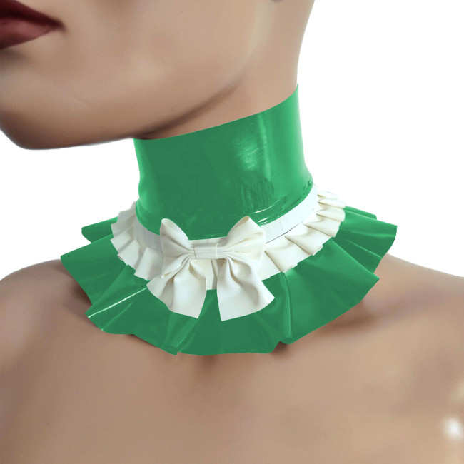 Sexy Lolita Ruffled Collar Vintage Solid PVC Choker for Party Cosplay Gothic Bow Knot Necklace Halloween Maid Accessories Props