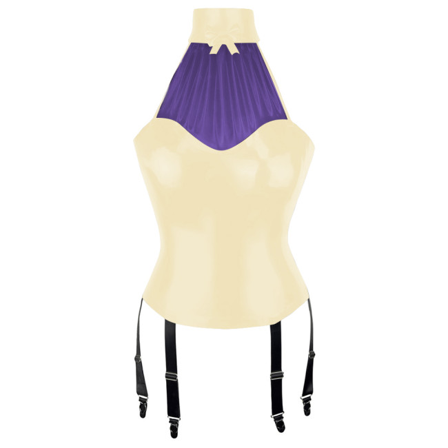 Patchwork Sexy Girl Halter Bodycon Tank Top Women Vinyl PVC Leather Tops with Garter Suspender Wetlook Womens Clothing Clubwear