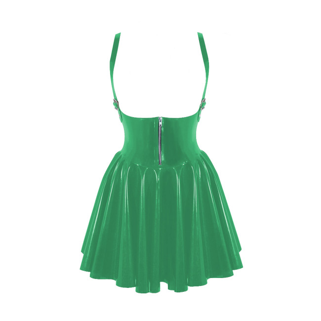 Erotic Open Chest Hollow Out Latex Look Slim Waist A-line Dress Sissy Novelty Adult Costumes Summer Sexy Dress Pole Dancing Wear