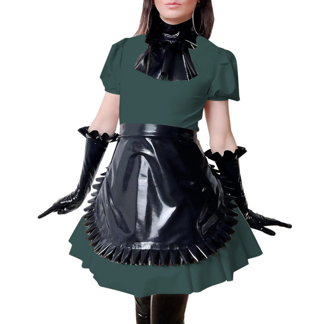Maid Costume Women PVC Leather Short Sleeve Slim Fit Mini Dress Fetish Maid Cross Dressing Role Play Maid Outfits 7XL