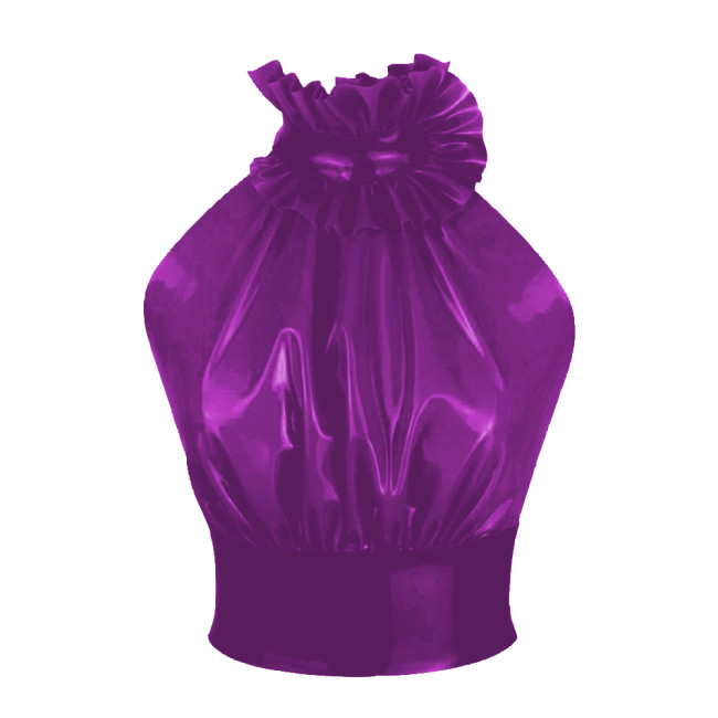 Elegant Ruffled Halter Slim Fit Graphic T Shirts PVC Women Tops Sexy Backless Button Tank Tops Office Lady Faux Latex Clothing