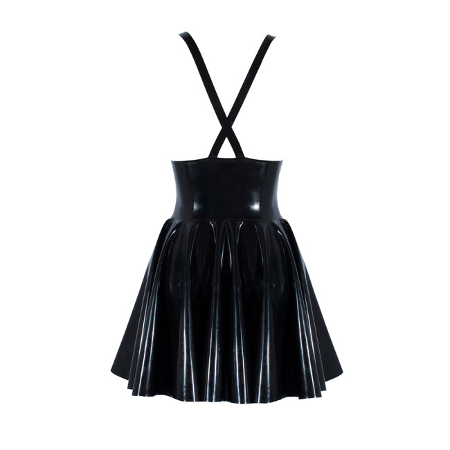 Erotic Open Chest Hollow Out Latex Look Slim Waist A-line Dress Sissy Novelty Adult Costumes Summer Sexy Dress Pole Dancing Wear