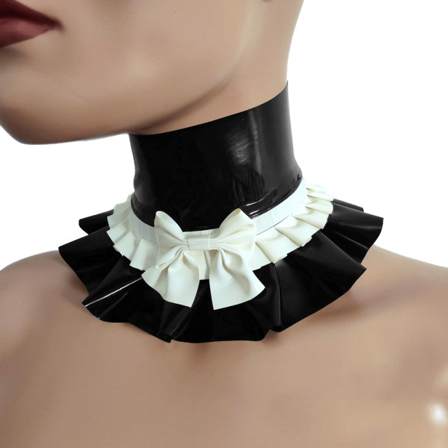 Sexy Lolita Ruffled Collar Vintage Solid PVC Choker for Party Cosplay Gothic Bow Knot Necklace Halloween Maid Accessories Props