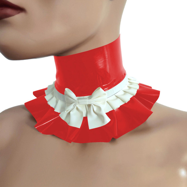 Sexy Lolita Ruffled Collar Vintage Solid PVC Choker for Party Cosplay Gothic Bow Knot Necklace Halloween Maid Accessories Props