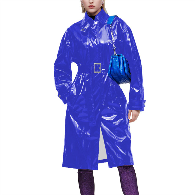 Elegant Turn-down Collar Trench Coats for Women Long Sleeves Punk Slim Fit Jacket with Belt Office Lady Vintage Midi Trench