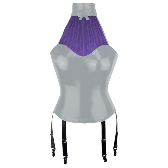 Patchwork Sexy Girl Halter Bodycon Tank Top Women Vinyl PVC Leather Tops with Garter Suspender Wetlook Womens Clothing Clubwear
