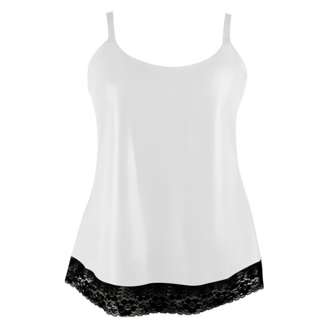 Wetlook Camisole Lace Design Summer Women Tops Faux Latex Sexy Spaghetti Strap Back Zip Y2k Tank Top Outdoor Clothes Daily Wear