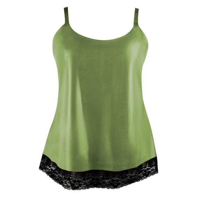 Wetlook Camisole Lace Design Summer Women Tops Faux Latex Sexy Spaghetti Strap Back Zip Y2k Tank Top Outdoor Clothes Daily Wear