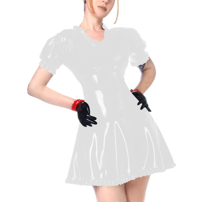Faux Leather Summer Dress for Women Short Sleeve Slim Waist PVC Sexy Mini Dress High Street Revelry Party Dress Solid Vestido