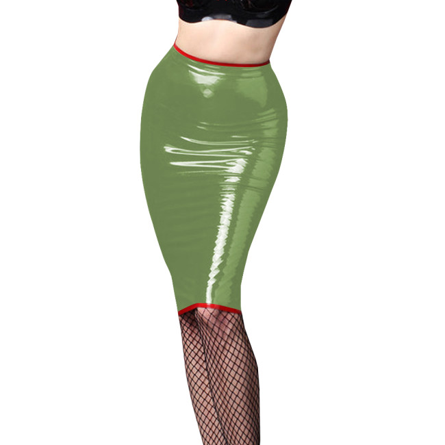 Sexy Ladies Open Hip Bodycon Skirts Erotic Fetish Tight Knee-length Pencil Skirts Vinly PVC Leather Spanking Skirts Clubwear
