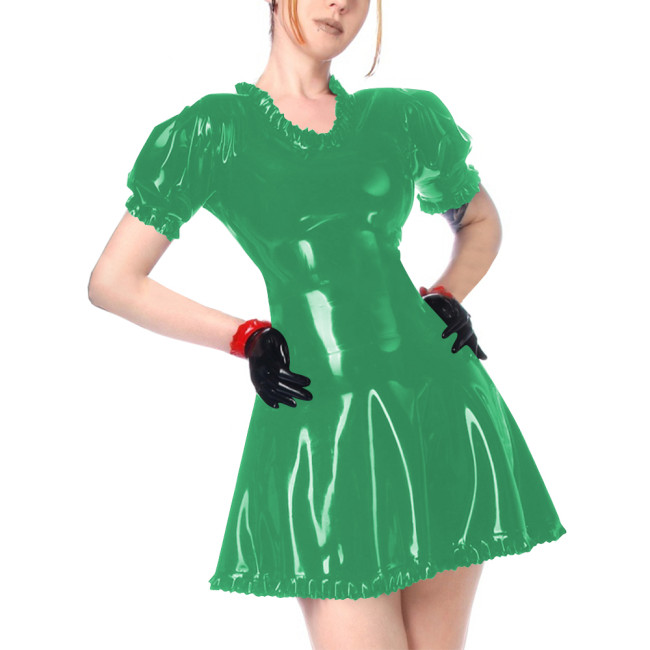Faux Leather Summer Dress for Women Short Sleeve Slim Waist PVC Sexy Mini Dress High Street Revelry Party Dress Solid Vestido