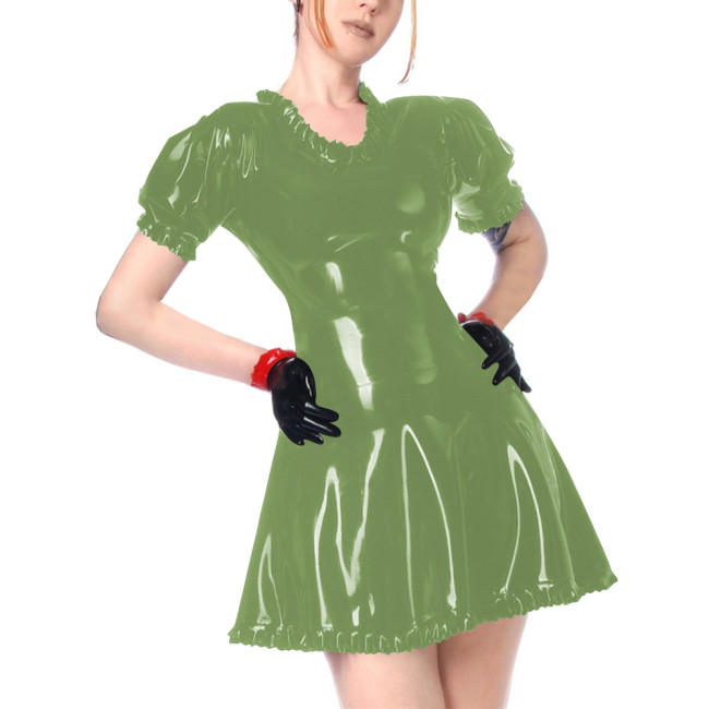 Faux Leather Summer Dress for Women Short Sleeve Slim Waist PVC Sexy Mini Dress High Street Revelry Party Dress Solid Vestido