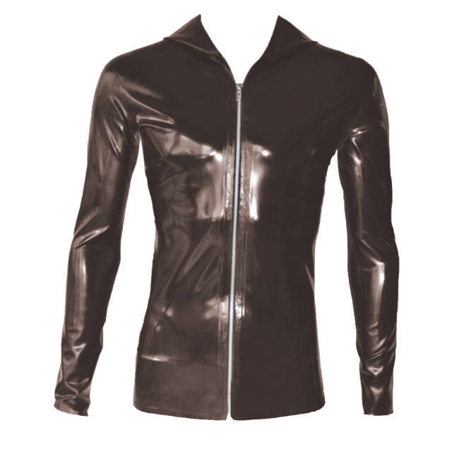 Men's PVC Vinyl Leather Jackets with Hood Long Sleeve Slim Fashion Coats Wetlook Outerwear Punk Gothic Hoodies Jackets Clubwear