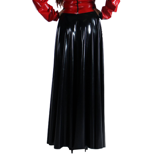 Women High Waist PVC Shiny Skirts Vintage Office Solid Color Full Pleated Skirt Wetlook Patent Leather Holiday Loose Swing Skirt