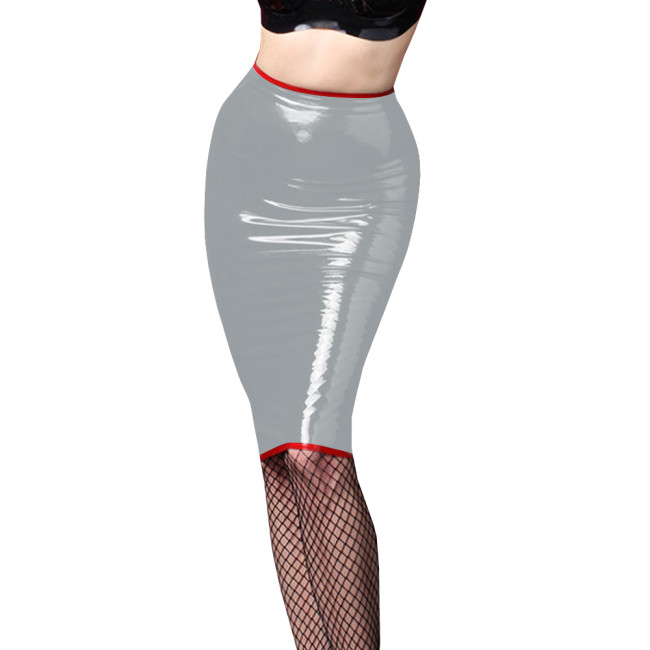 Sexy Ladies Open Hip Bodycon Skirts Erotic Fetish Tight Knee-length Pencil Skirts Vinly PVC Leather Spanking Skirts Clubwear