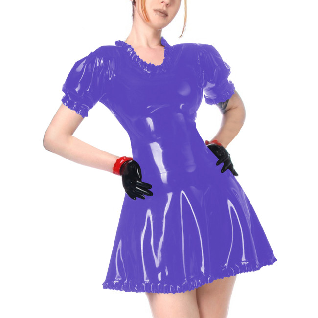 Faux Leather Summer Dress for Women Short Sleeve Slim Waist PVC Sexy Mini Dress High Street Revelry Party Dress Solid Vestido