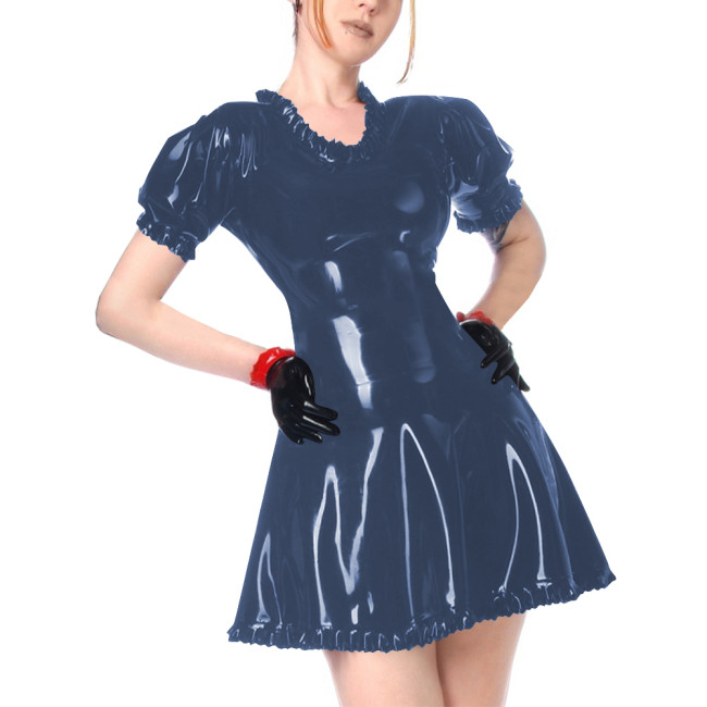 Faux Leather Summer Dress for Women Short Sleeve Slim Waist PVC Sexy Mini Dress High Street Revelry Party Dress Solid Vestido