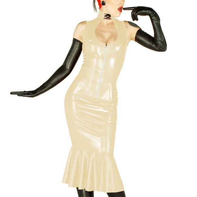 New Sexy Womens 2 Pieces Suits Vinyl Sleeveless Hollow Out Top and Midi Mermaid Skirts Wetlook PVC Leather Slim Party Dress Sets