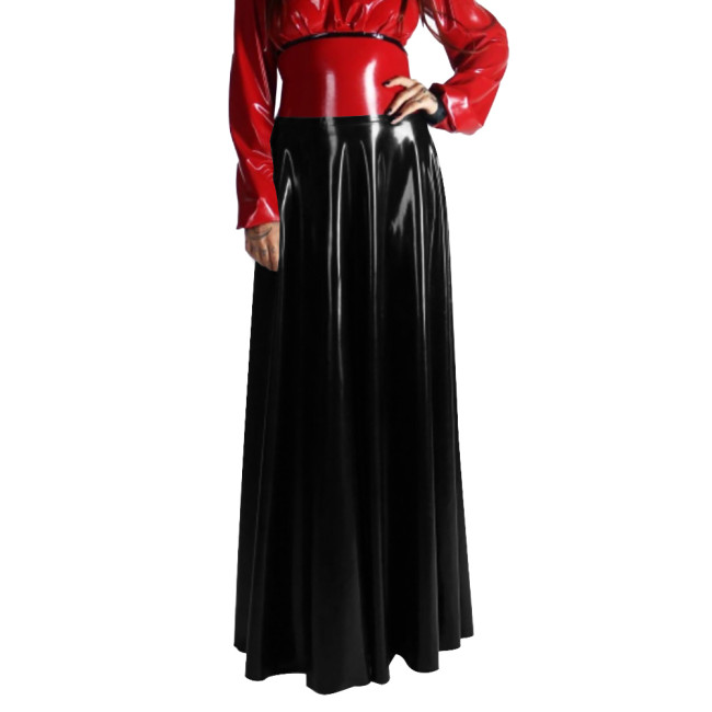 Women High Waist PVC Shiny Skirts Vintage Office Solid Color Full Pleated Skirt Wetlook Patent Leather Holiday Loose Swing Skirt