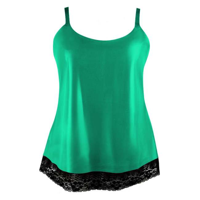 Wetlook Camisole Lace Design Summer Women Tops Faux Latex Sexy Spaghetti Strap Back Zip Y2k Tank Top Outdoor Clothes Daily Wear