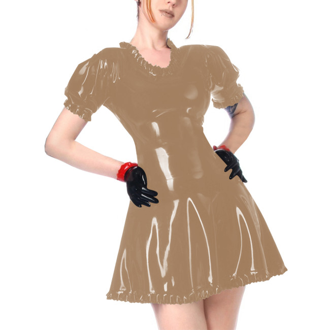 Faux Leather Summer Dress for Women Short Sleeve Slim Waist PVC Sexy Mini Dress High Street Revelry Party Dress Solid Vestido