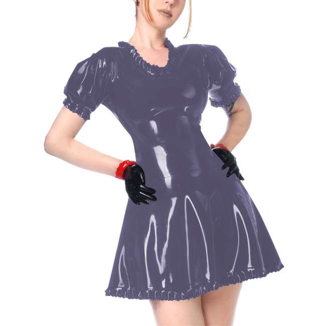 Faux Leather Summer Dress for Women Short Sleeve Slim Waist PVC Sexy Mini Dress High Street Revelry Party Dress Solid Vestido