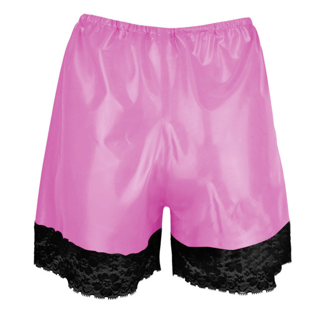 Women's Lace Splicing Shorts Glossy PVC Leather High Waist Short Pant Casual Elastic Waist All-match Bottoms Exotic Lingerie 7XL