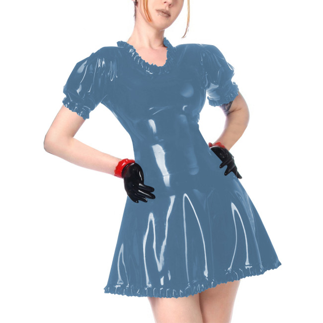 Faux Leather Summer Dress for Women Short Sleeve Slim Waist PVC Sexy Mini Dress High Street Revelry Party Dress Solid Vestido