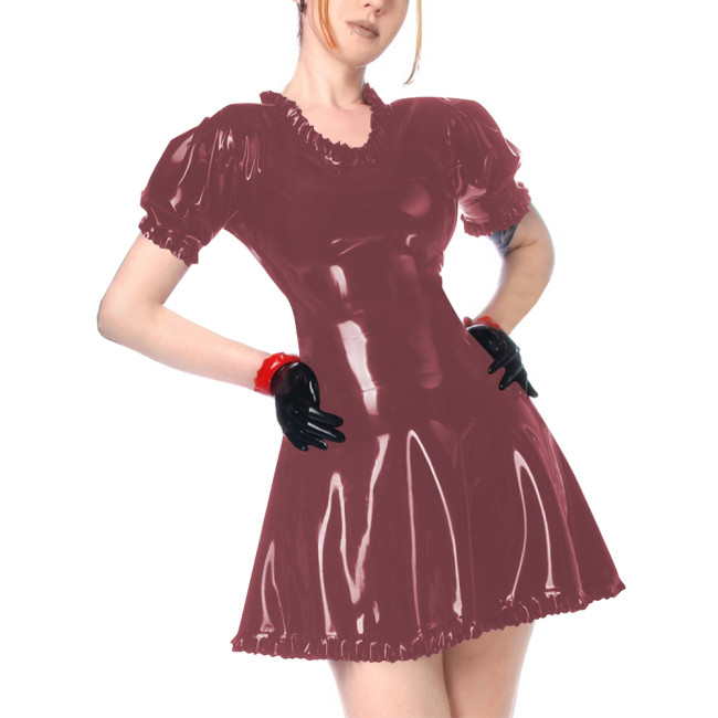 Faux Leather Summer Dress for Women Short Sleeve Slim Waist PVC Sexy Mini Dress High Street Revelry Party Dress Solid Vestido