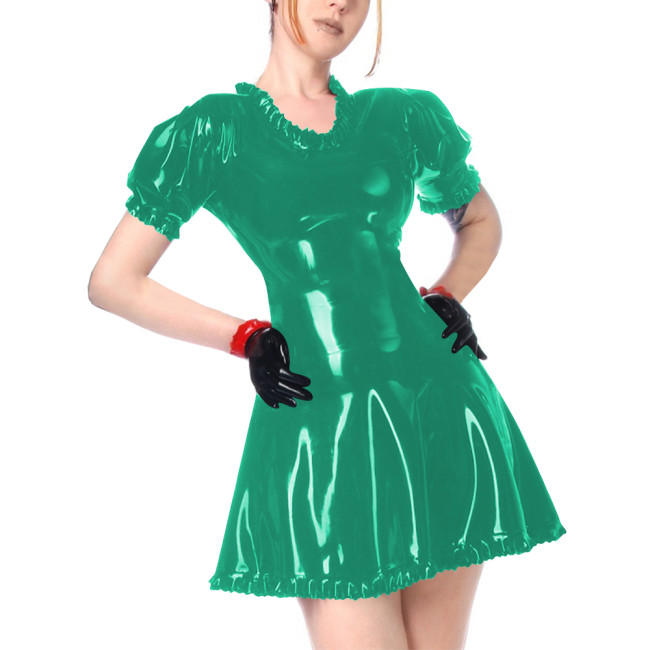 Faux Leather Summer Dress for Women Short Sleeve Slim Waist PVC Sexy Mini Dress High Street Revelry Party Dress Solid Vestido