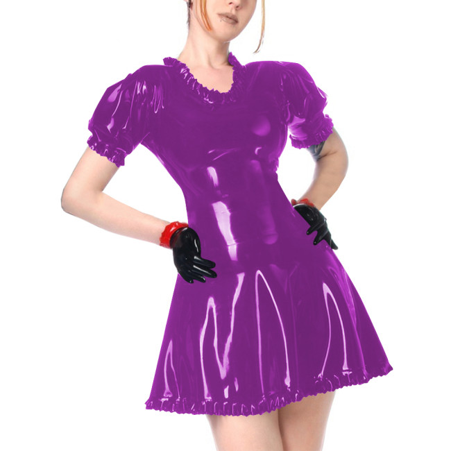 Faux Leather Summer Dress for Women Short Sleeve Slim Waist PVC Sexy Mini Dress High Street Revelry Party Dress Solid Vestido