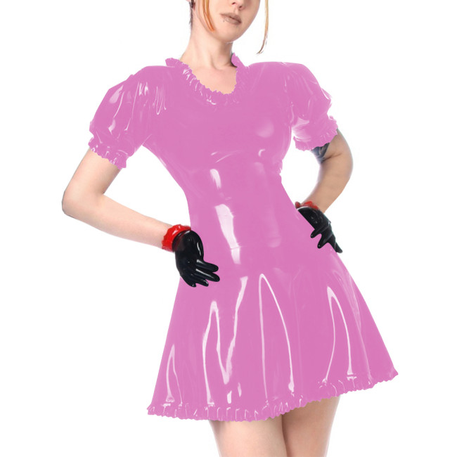 Faux Leather Summer Dress for Women Short Sleeve Slim Waist PVC Sexy Mini Dress High Street Revelry Party Dress Solid Vestido