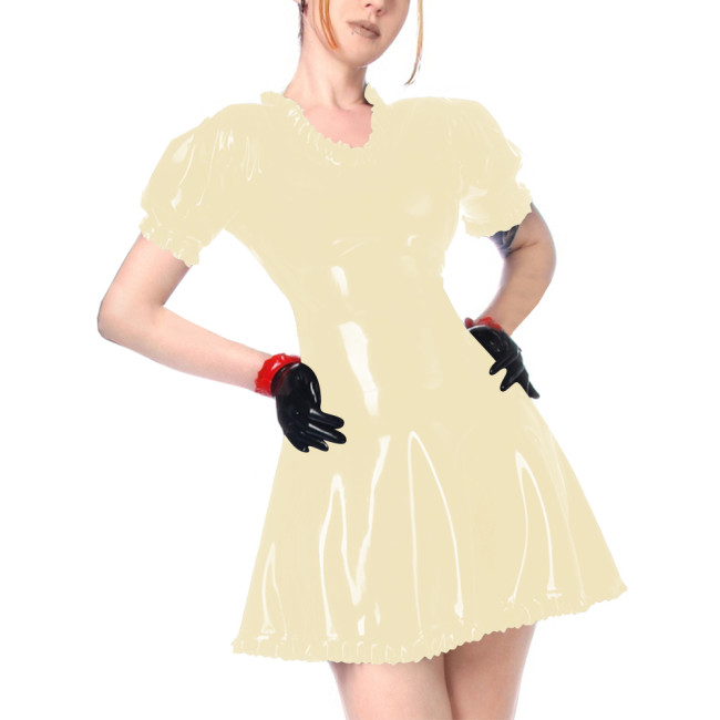 Faux Leather Summer Dress for Women Short Sleeve Slim Waist PVC Sexy Mini Dress High Street Revelry Party Dress Solid Vestido