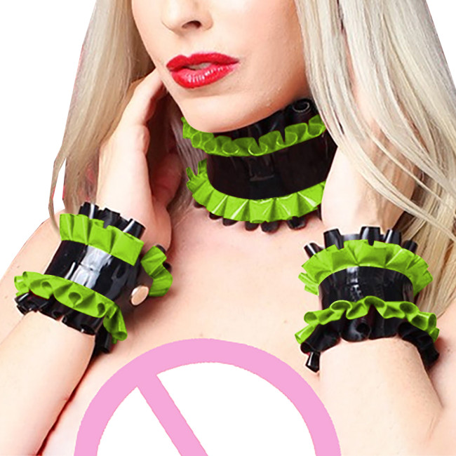 Lolita Wrist Cuffs and Collars Shiny PVC Leather Ruffles Pleated Cuffs Chokers Crossdresser Halloween Cosplay Maid Accessories