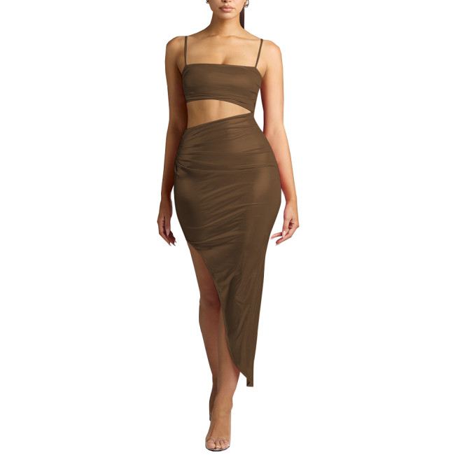 Women Wetlook Summer Spaghetti Strap Midi Dress Shiny Sexy Club Party Dress Ladies Hollow Out Bodycon Faux Leather Dress Vestido