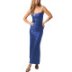 Sexy Spaghetti Strap Bodycon Dress Women PU Leather Matte Stretchy Long Pencil Dress Revelry Party Slim Fit Club Dress Vestido
