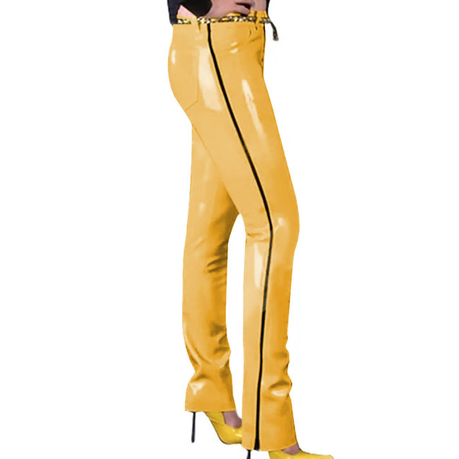 Fashion Latex-look PVC Pants Punk Gothic Glossy Faux Leather Trousers Sexy High Waist Unisex Leggings with Zipper and Pocket 7XLar