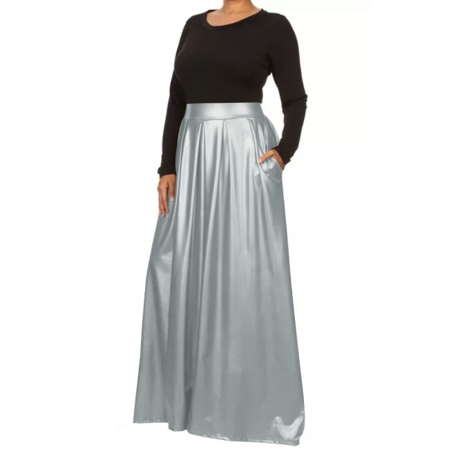 New Fashion Matte A-line Long Skirts Winter Clothes Women PU Leather High Waist Maxi Pleated Skirt Casual Vintage Women Skirts