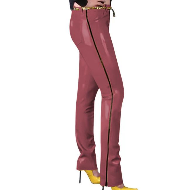 Fashion Latex-look PVC Pants Punk Gothic Glossy Faux Leather Trousers Sexy High Waist Unisex Leggings with Zipper and Pocket 7XLar