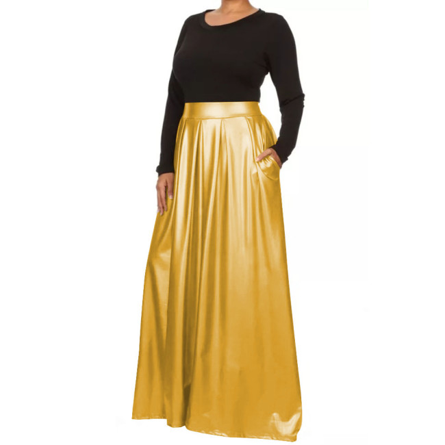 New Fashion Matte A-line Long Skirts Winter Clothes Women PU Leather High Waist Maxi Pleated Skirt Casual Vintage Women Skirts