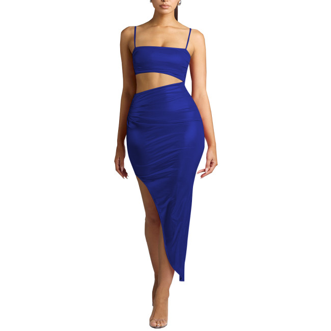 Women Wetlook Summer Spaghetti Strap Midi Dress Shiny Sexy Club Party Dress Ladies Hollow Out Bodycon Faux Leather Dress Vestido