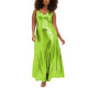 Women Wetlook Spaghetti Strap Casual Summer Dress Liquid Metallic Clothing Fashion Slim Waist A-line Long Dress Club Cocktail