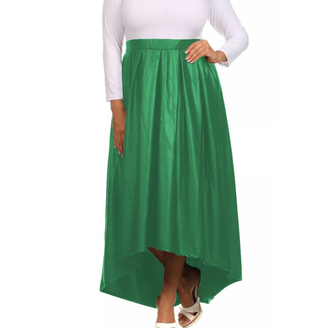 High Waist Casual Pleated Skirt Women Shiny Metallic Fashion Clothing Black White Long Skirts Female Street Elastic Maxi Skirts