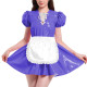 French Maid Outfit Puff Short Sleeve Mini Dress with Apron PVC Leather Sweet Kawaii Maid Cosplay Costume Maid Cross Dressing Set