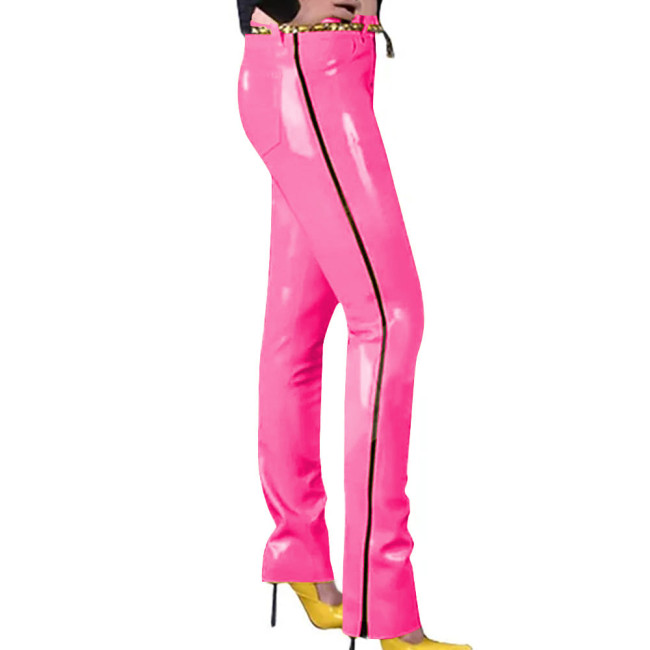 Fashion Latex-look PVC Pants Punk Gothic Glossy Faux Leather Trousers Sexy High Waist Unisex Leggings with Zipper and Pocket 7XLar