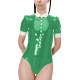 Fetish Short Sleeve High Cut Lingerie Sexy Bodysuit Shiny PVC Leather Turn-down Collar Button One-pieces Bodysuit Sexy Costume