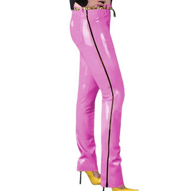 Fashion Latex-look PVC Pants Punk Gothic Glossy Faux Leather Trousers Sexy High Waist Unisex Leggings with Zipper and Pocket 7XLar